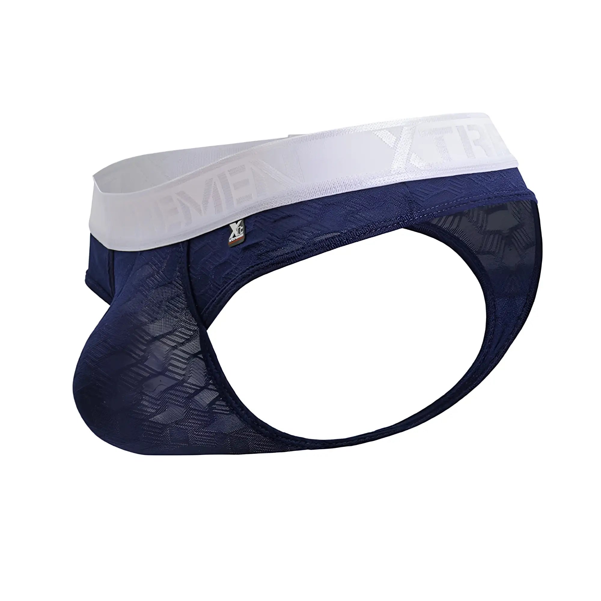 Dark blue textured mesh xtremen 91241 microfiber briefs with white elastic waistband featuring xtreme logo