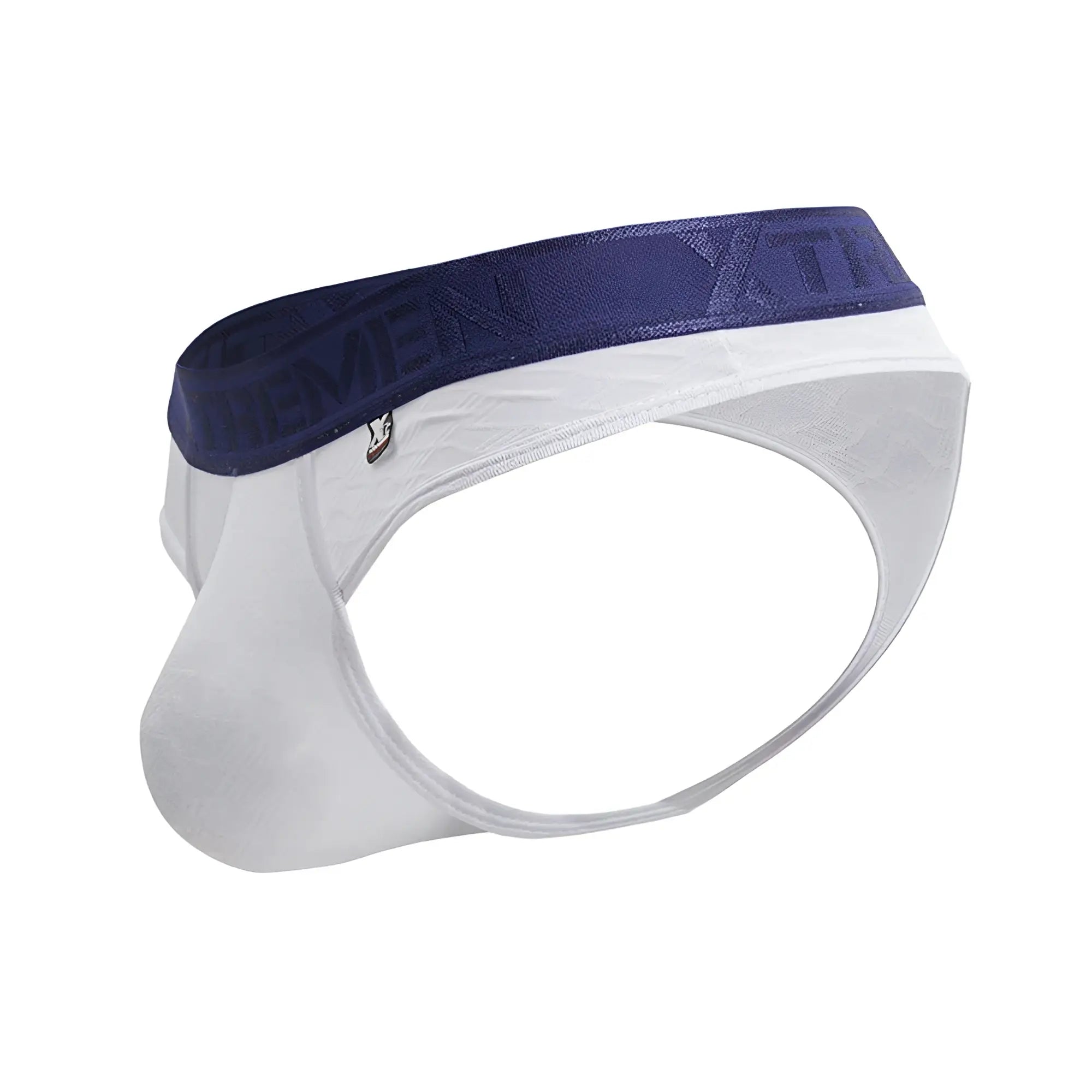 White xtremen 91241 microfiber thongs with navy blue yiti logo waistband for men