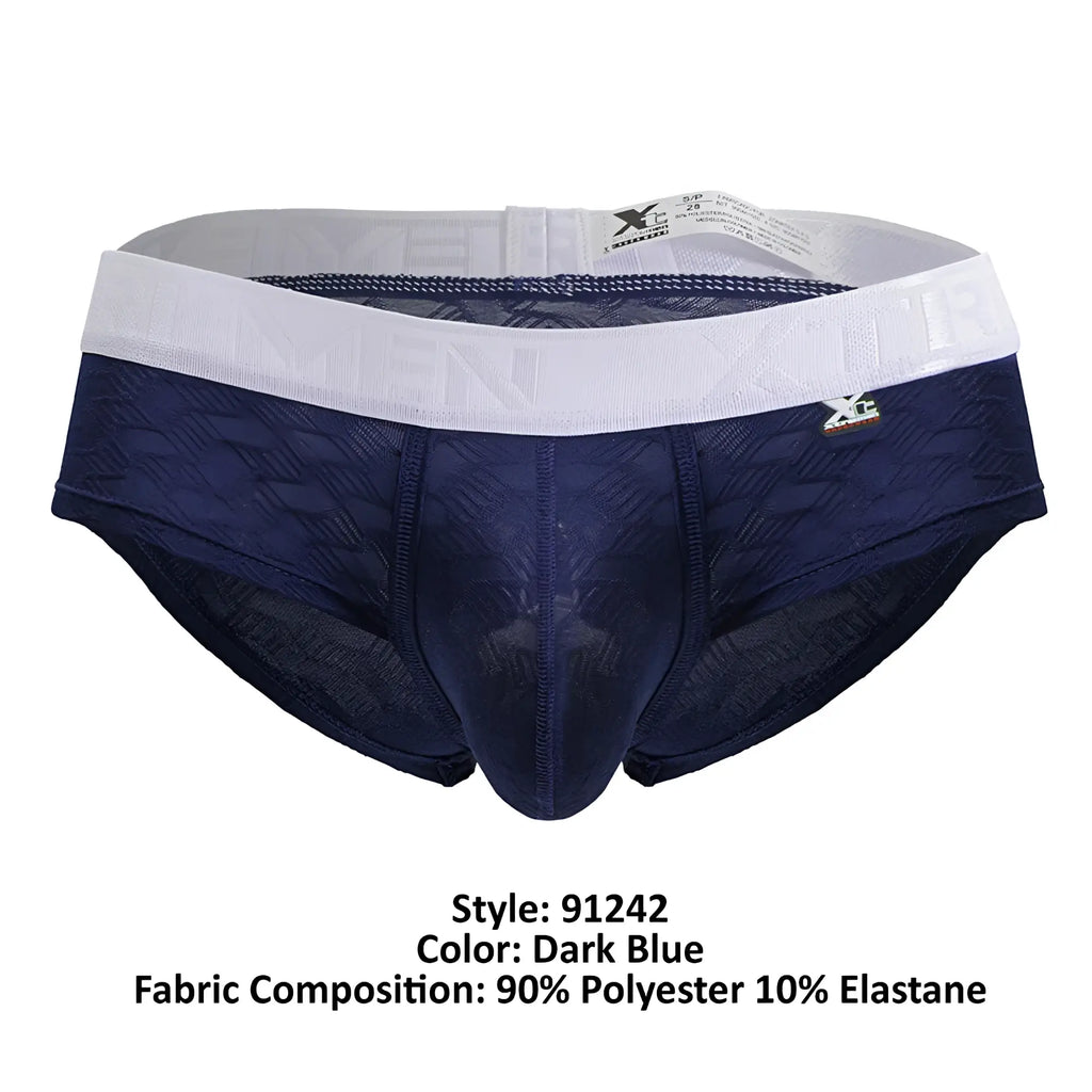 Dark blue xtremen 91242 microfiber briefs with white xc waistband embossed pattern made from polyester elastane