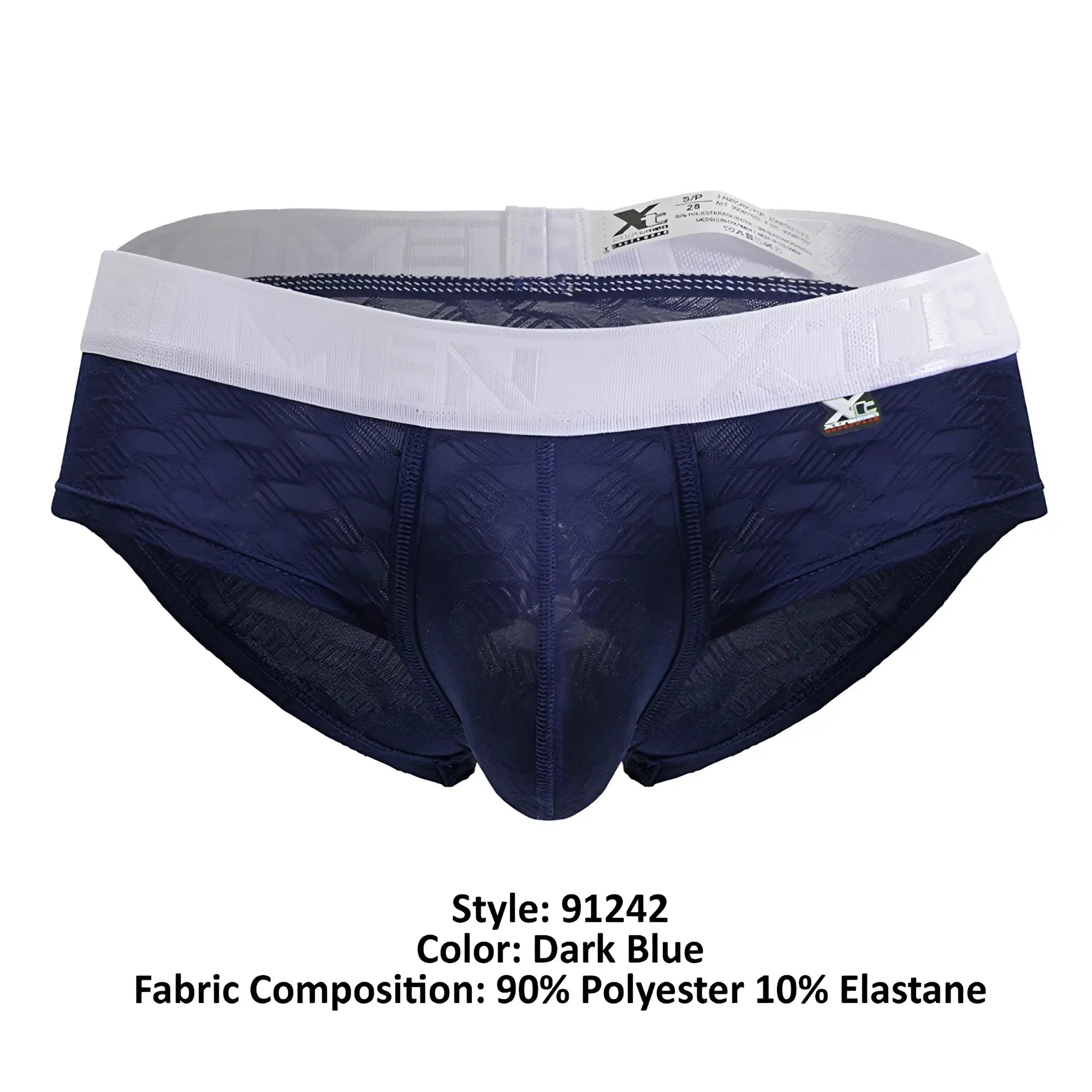 Dark blue xtremen 91242 microfiber briefs with white xc waistband embossed pattern made from polyester elastane