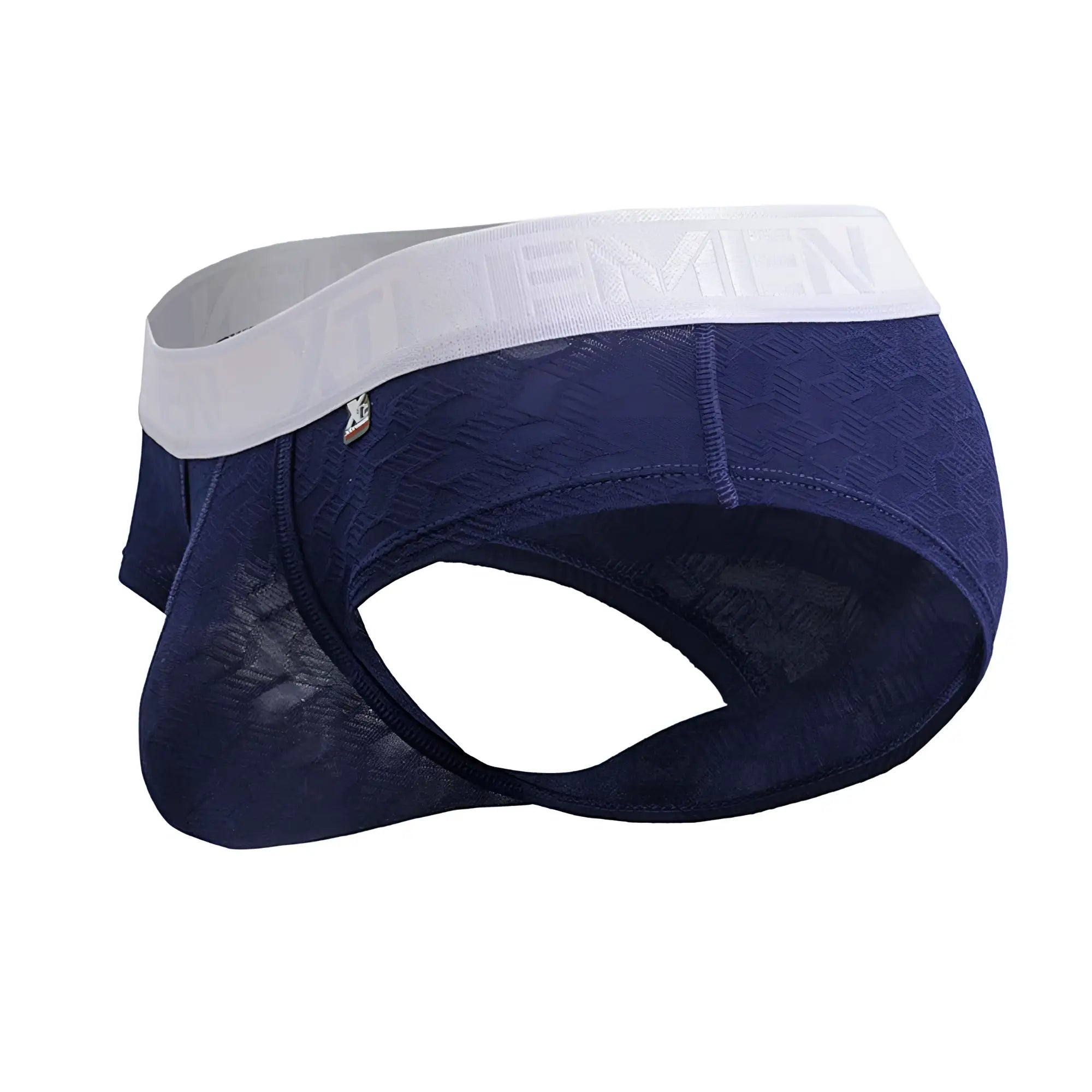 Navy blue textured xtremen 91242 microfiber men’s briefs with white elastic waistband featuring xtremen logo