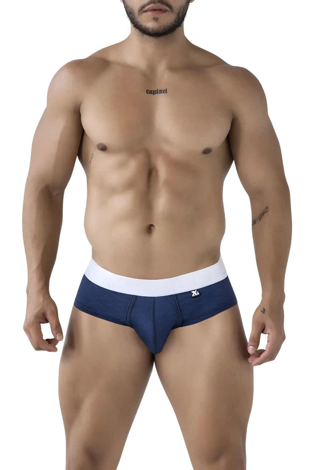 Xtremen 91242 dark blue microfiber briefs with white waistband and small front logo for comfortable everyday wear
