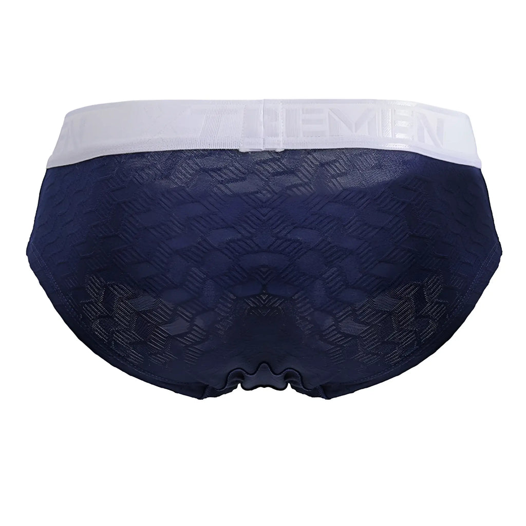 Dark blue textured xtremen 91242 microfiber men’s briefs with white elastic waistband featuring xtreme men logo