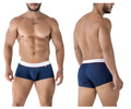 Navy blue xtremen 91243 microfiber trunks with white waistband red trim and small logo on the front