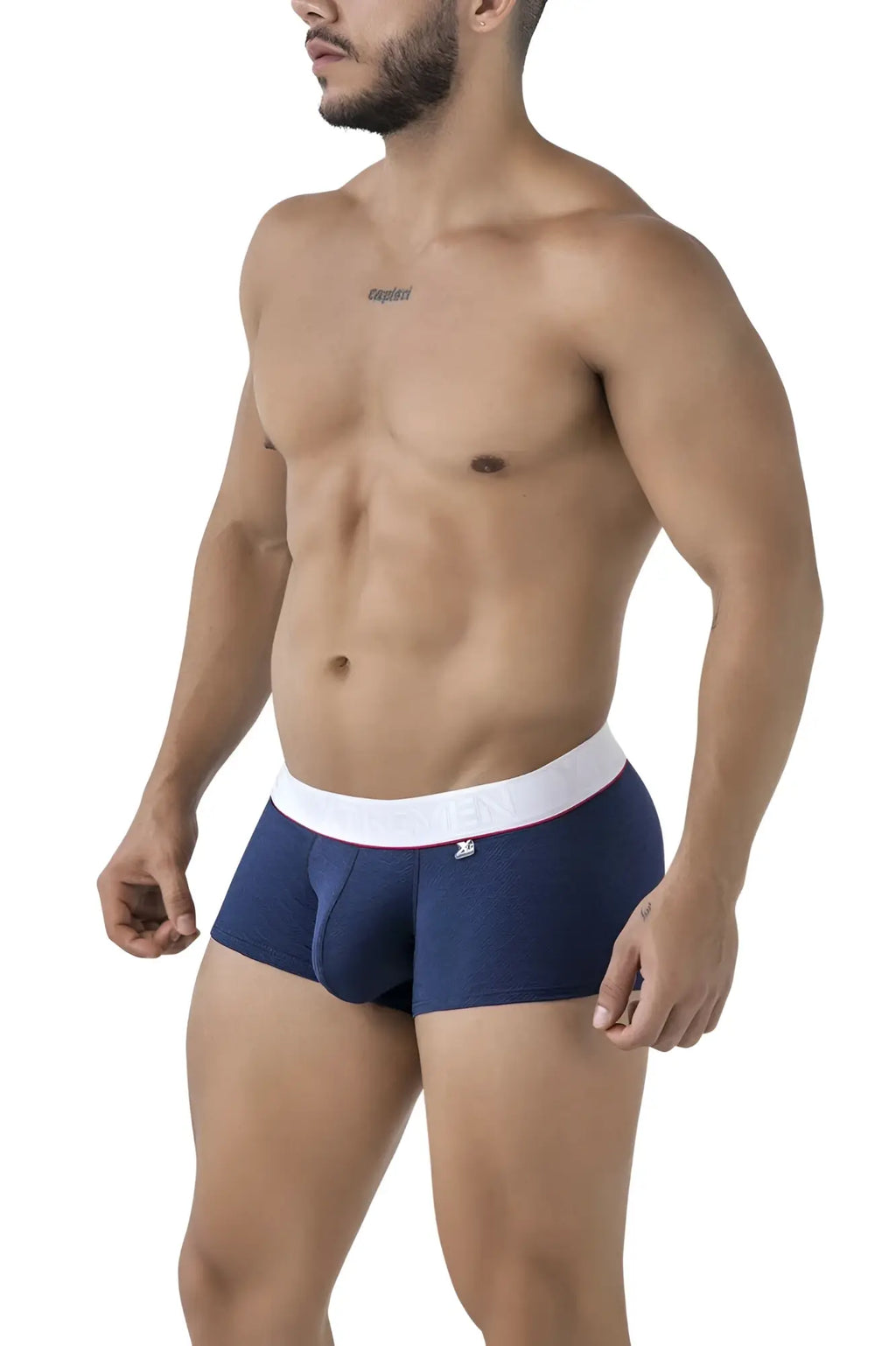 Navy blue Xtremen 91243 microfiber briefs with white waistband red trim and small front logo