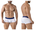 White xtremen 91243 microfiber boxer briefs with navy blue waistband red trim and freedom branding in white letters