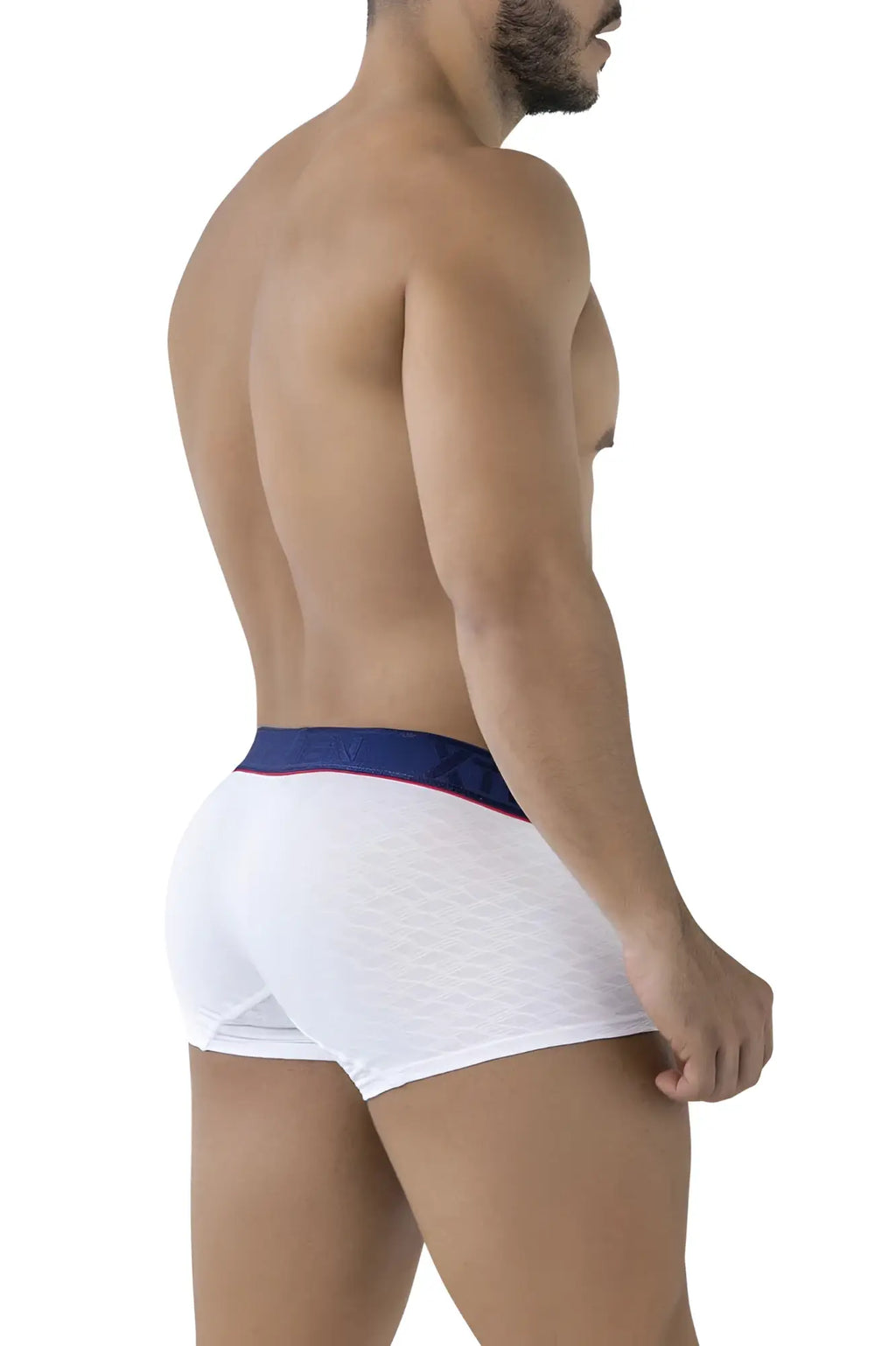 Xtremen 91243 white microfiber boxer briefs with navy blue waistband and red trim for comfortable daily wear