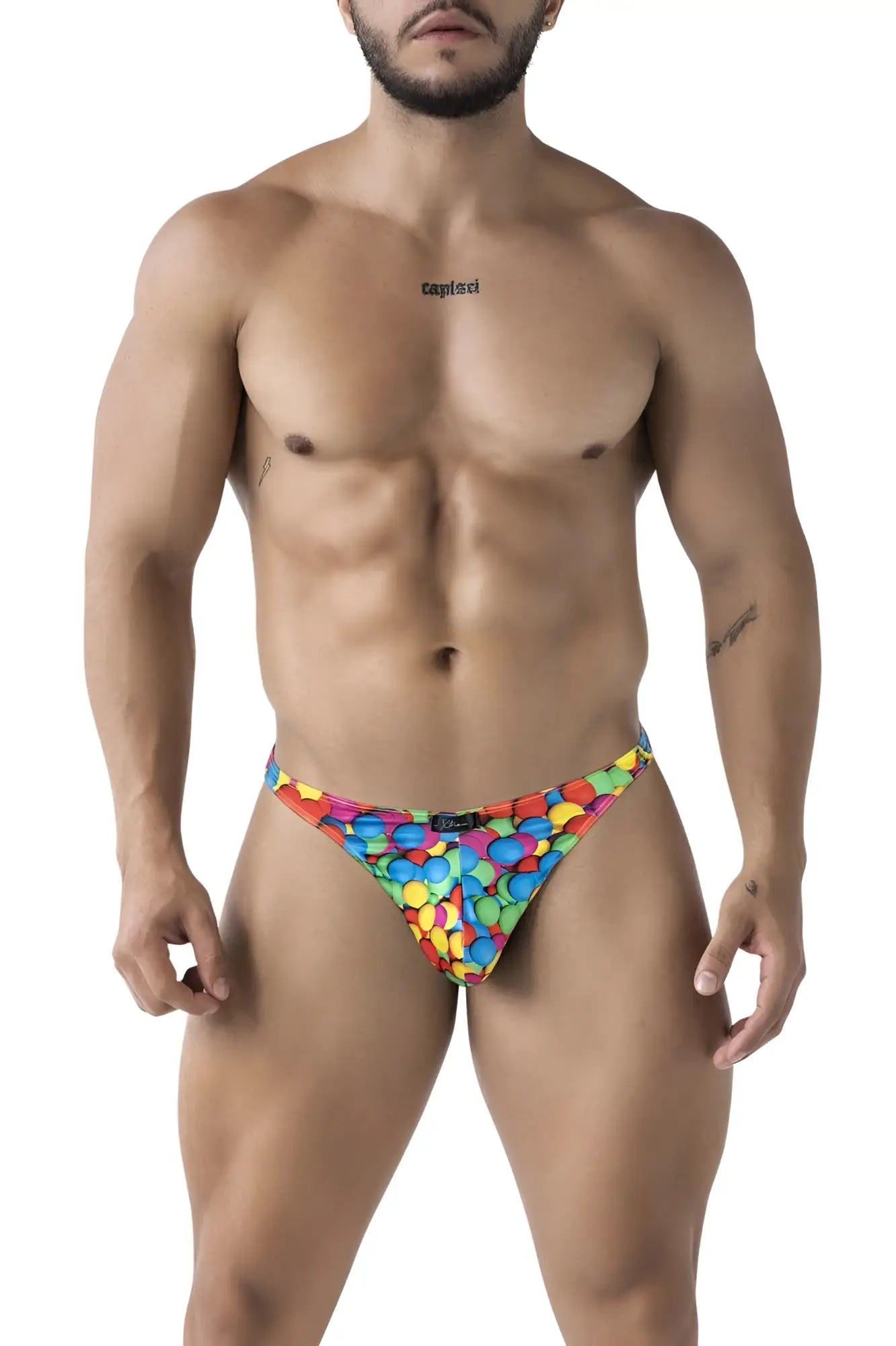 Xtremen 91247 colorful candy-themed printed men’s briefs with vibrant multicolored sweets pattern