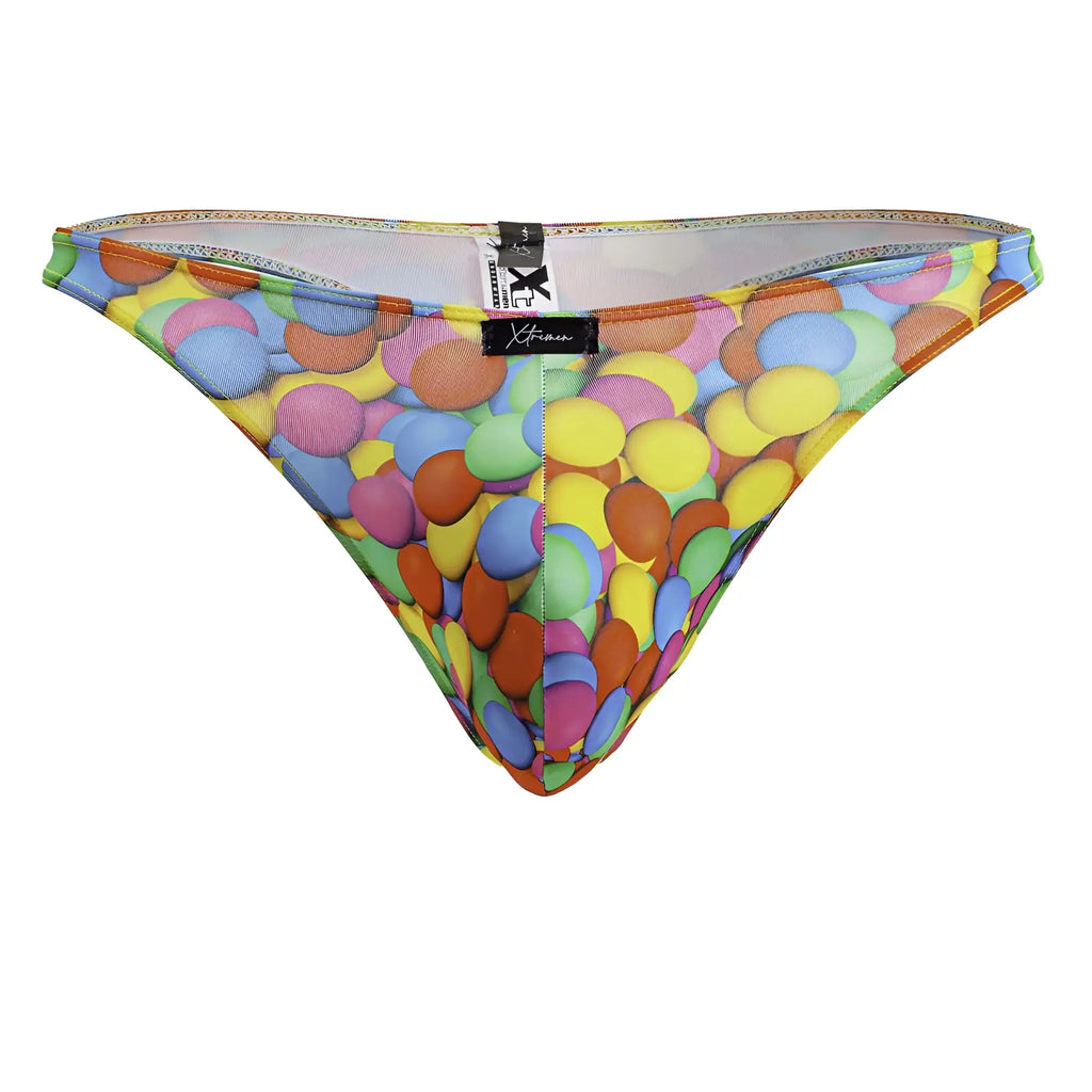 Xtremen 91247 color bubbles colorful candy-themed mesh thong with playful multicolored design in pastel and bright hues