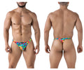 Vibrant rainbow-colored candy-themed printed thong with playful multicolored pattern from xtremen 91247 color bubbles