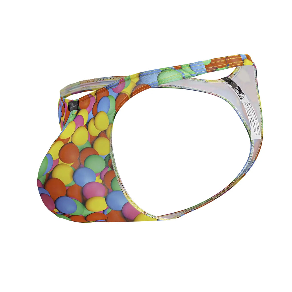 A vibrant rainbow-colored Xtremen 91247 printed men’s brief with playful multicolored bubble candy pattern