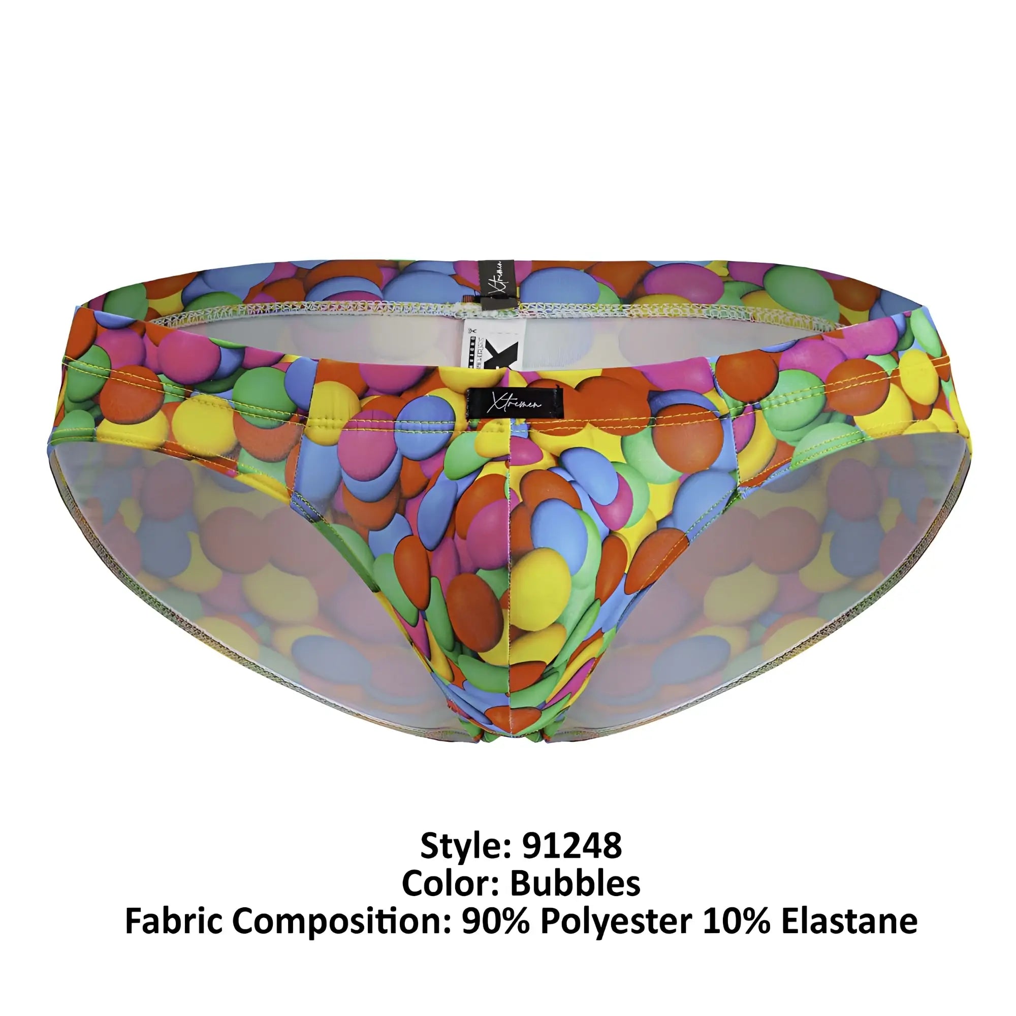 Xtremen 91248 printed briefs in vibrant multicolored bubble pattern made of stretchy polyester and elastane blend