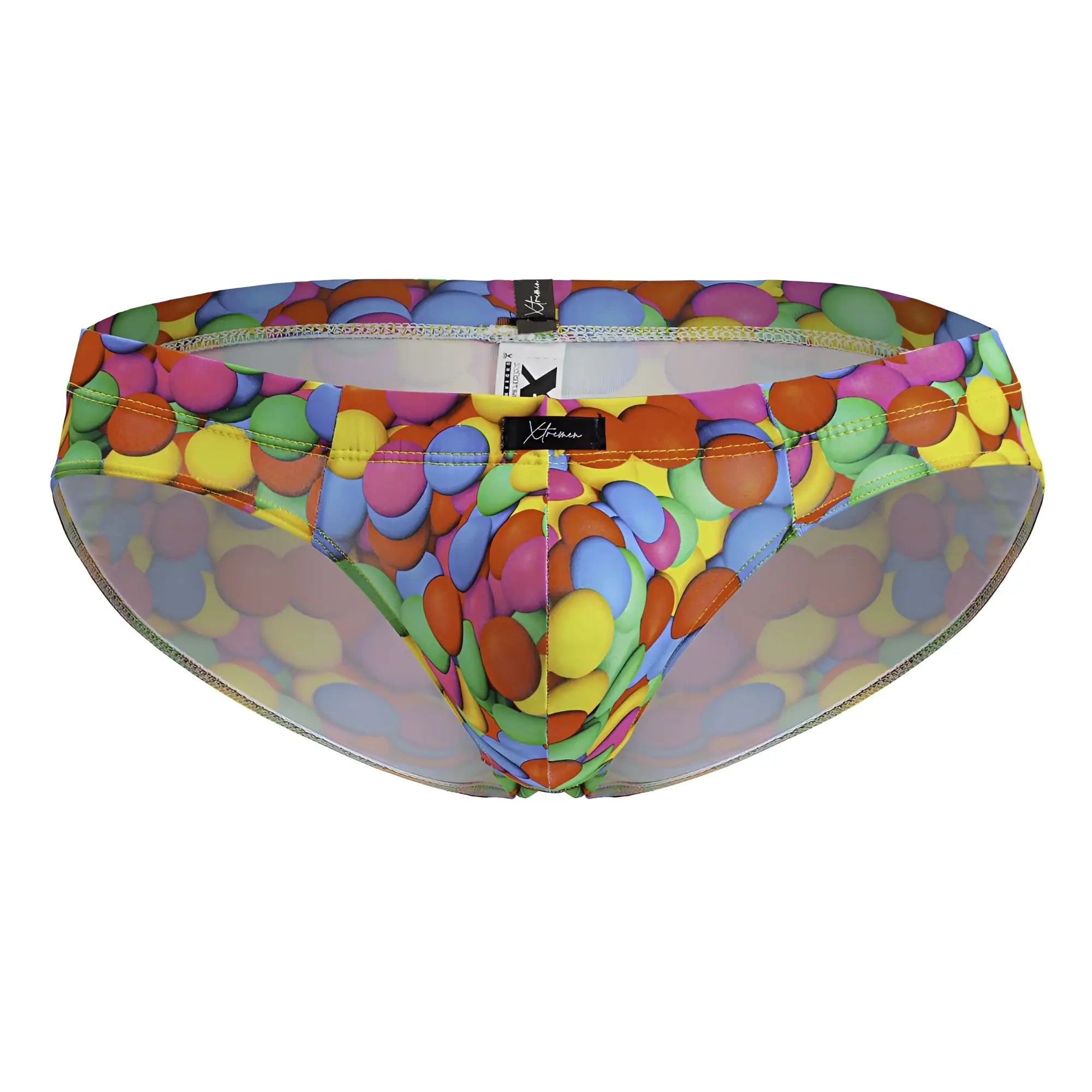 Xtremen 91248 printed briefs color bubbles vibrant multicolored candy-themed swim trunks with playful overlapping circles