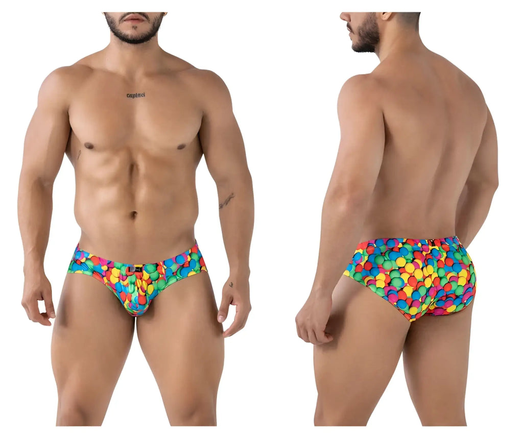 Xtremen 91248 printed briefs color bubbles vibrant multicolored swim trunks with playful rainbow circle pattern
