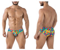 Xtremen 91248 printed briefs color bubbles vibrant multicolored swim trunks with playful rainbow circle pattern