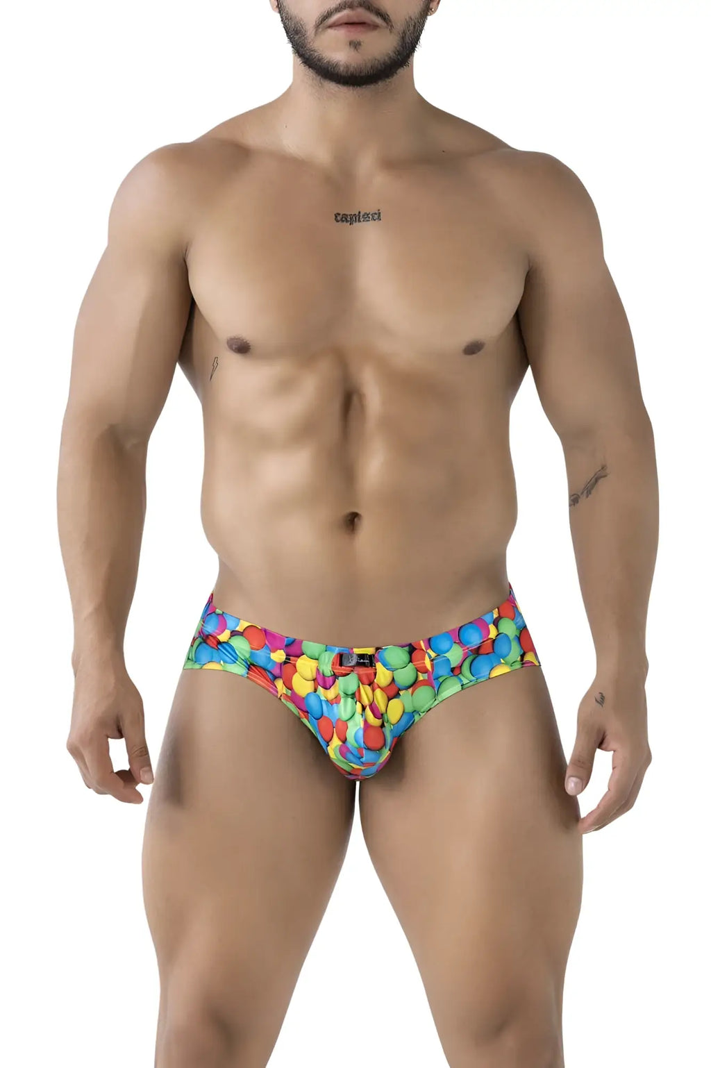 Xtremen 91248 printed briefs in vibrant rainbow colors with glossy candy-themed playful bubble print