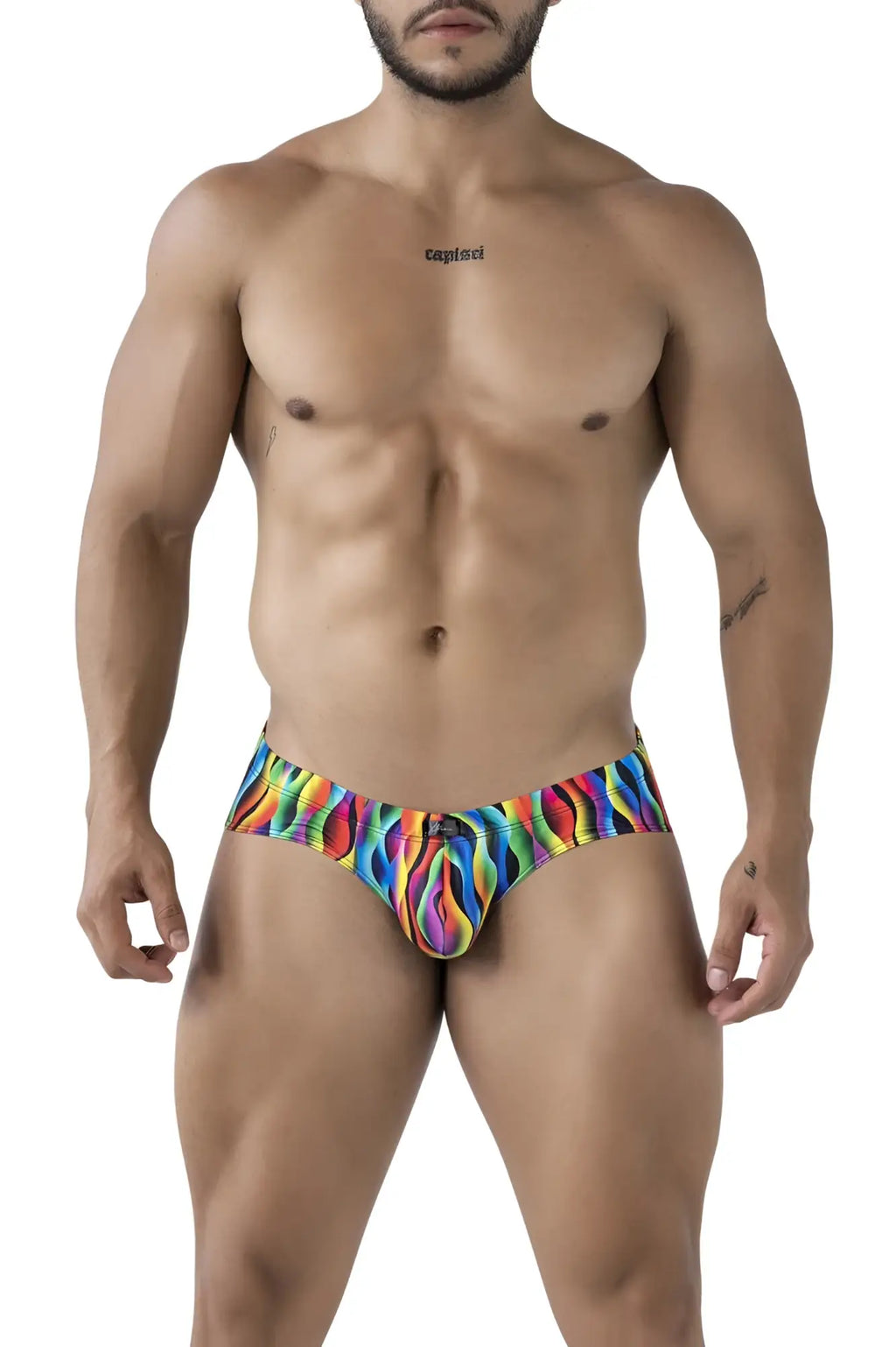 Xtremen 91248 printed briefs color waves vibrant rainbow wave-patterned stretchy form-fitting men’s underwear