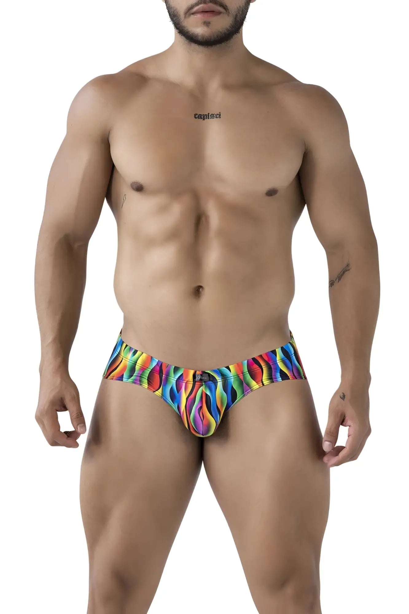 Xtremen 91248 printed briefs color waves vibrant rainbow wave-patterned stretchy form-fitting men’s underwear