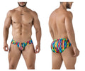 Men’s swim trunks xtremen 91248 printed briefs with vibrant rainbow wave pattern for beach and pool use