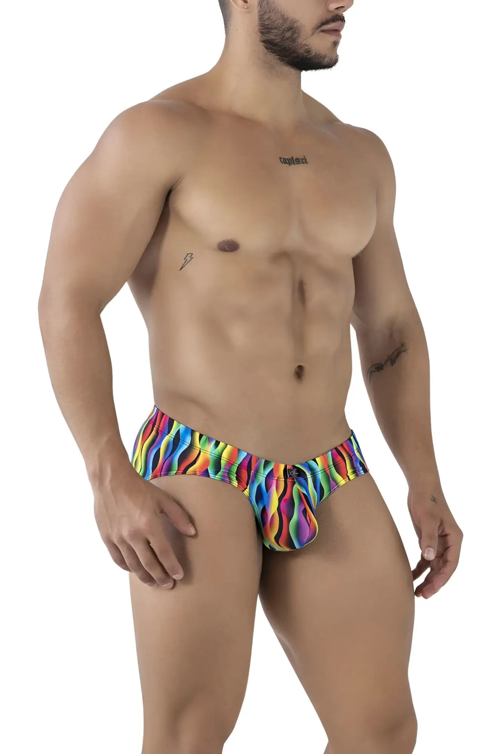 Xtremen 91248 printed briefs color waves vibrant rainbow wave-patterned snug form-fitting swim trunks