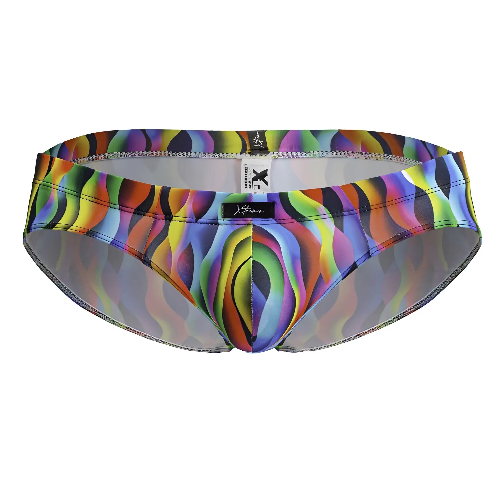 Xtremen 91248 printed briefs with vibrant rainbow wave pattern and sleek form-fitting design for swimwear use