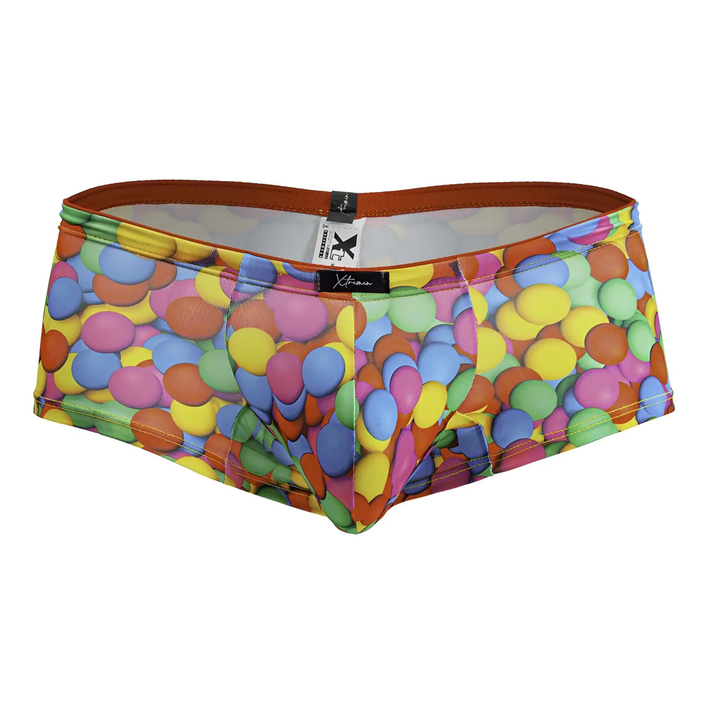 Xtremen 91249 printed trunks colorful candy-themed men’s briefs with vibrant gumdrop pattern and orange waistband