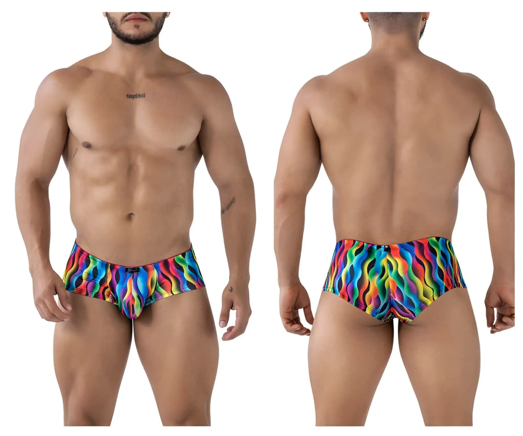 Xtremen 91249 printed trunks in vibrant rainbow wave pattern with snug form-fitting design for swimming use