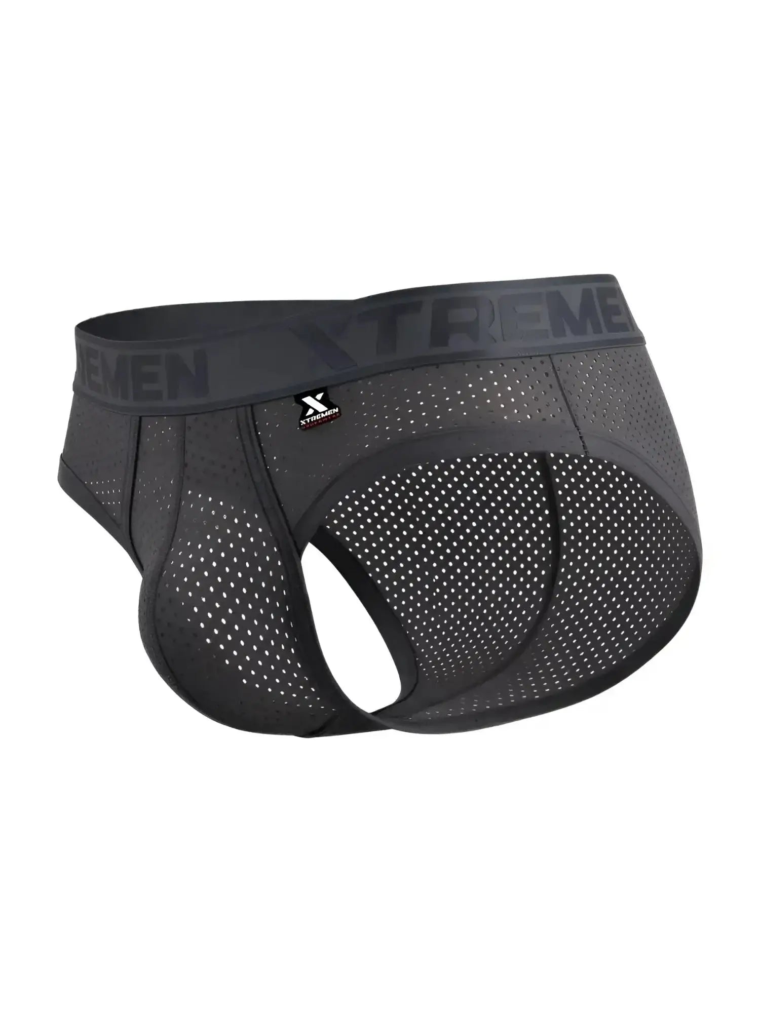 Xtremen 91250 gray microfiber mesh briefs, front view showcasing the athletic cut and branded waistband.