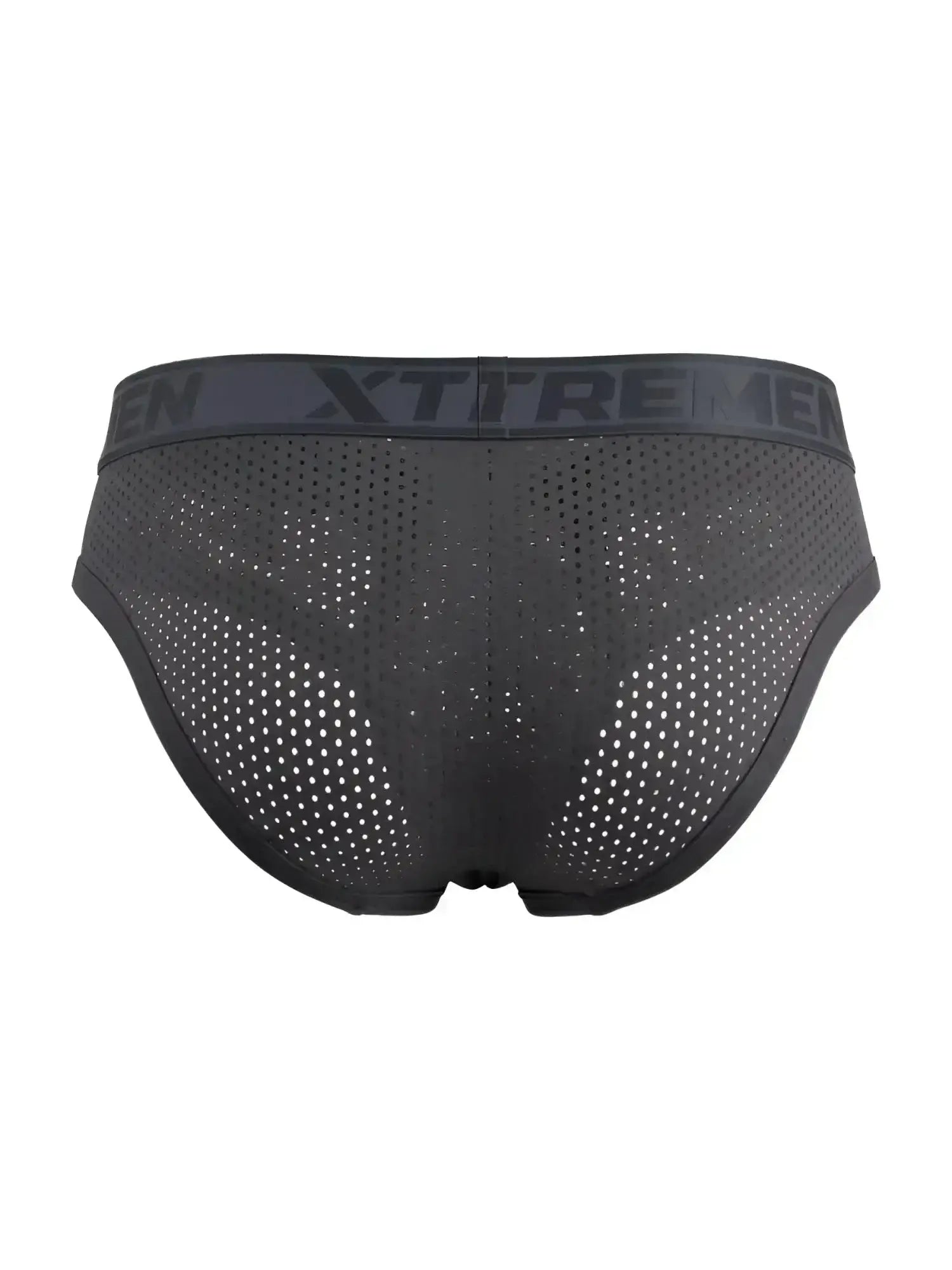 Back view of Xtremen 91250 gray microfiber mesh briefs with logo waistband.