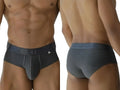 Xtremen 91250 gray microfiber mesh briefs, shown in front and back views on a model.