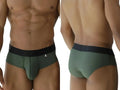 Xtremen 91250 Microfiber Mesh Briefs in Military Green, front and back view of the underwear on a model.