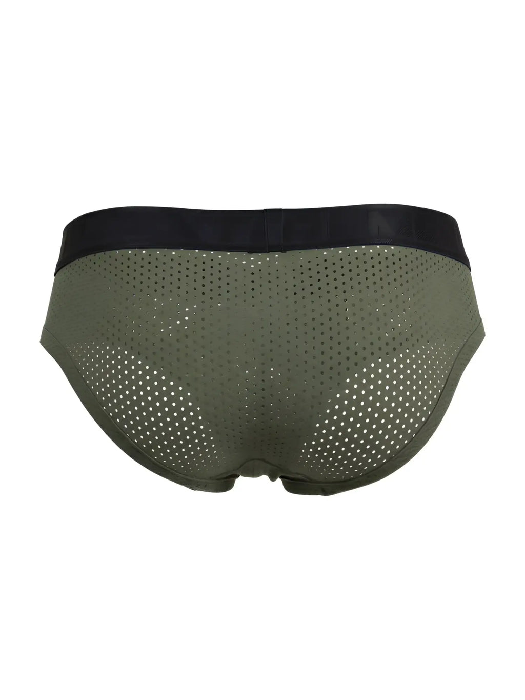 Xtremen 91250 Microfiber Mesh Briefs in Military Green, back view of the underwear on a white background.