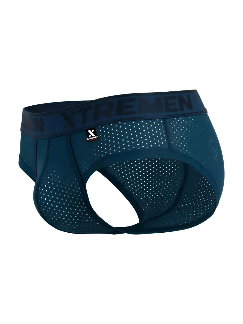 Xtremen 91250 microfiber mesh briefs in petrol, side angle product view.