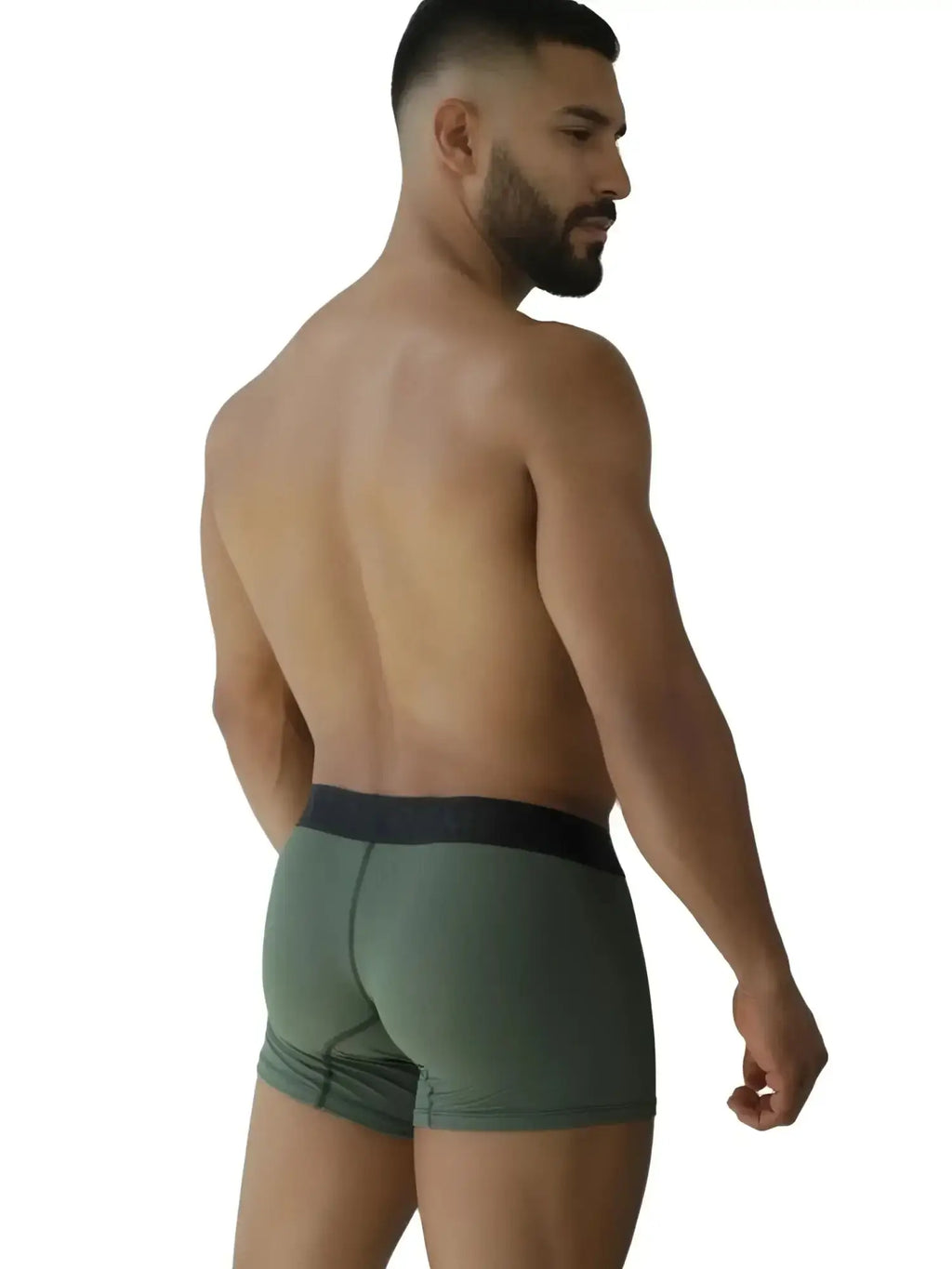 Xtremen 91251 Military Green microfiber mesh boxer briefs, back view on a model.