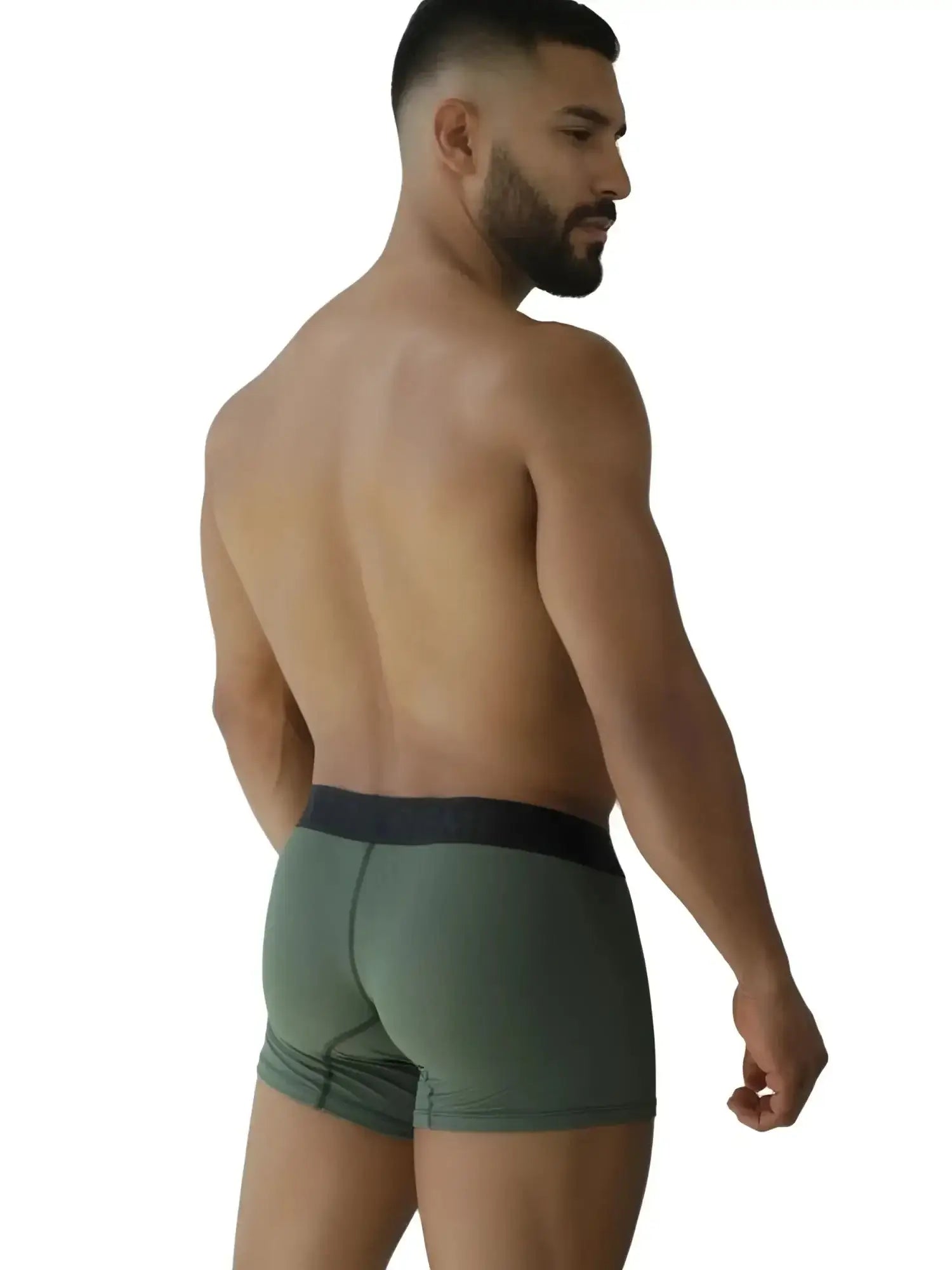 Xtremen 91251 Military Green microfiber mesh boxer briefs, back view on a model.