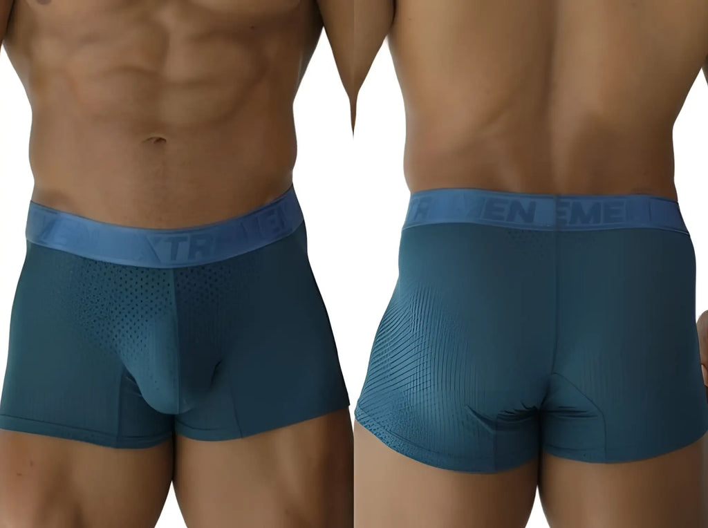 Xtremen 91251 Microfiber Mesh Boxer Briefs in petrol, front and back view on a model.