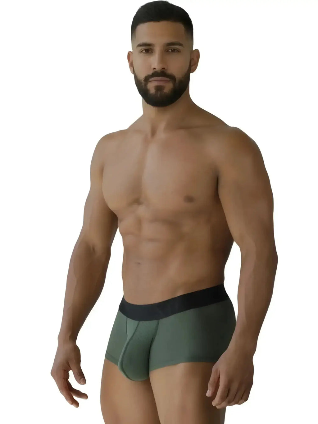 Xtremen 91252 Microfiber Mesh Trunks in Military Green, front-facing product shot on a male model.