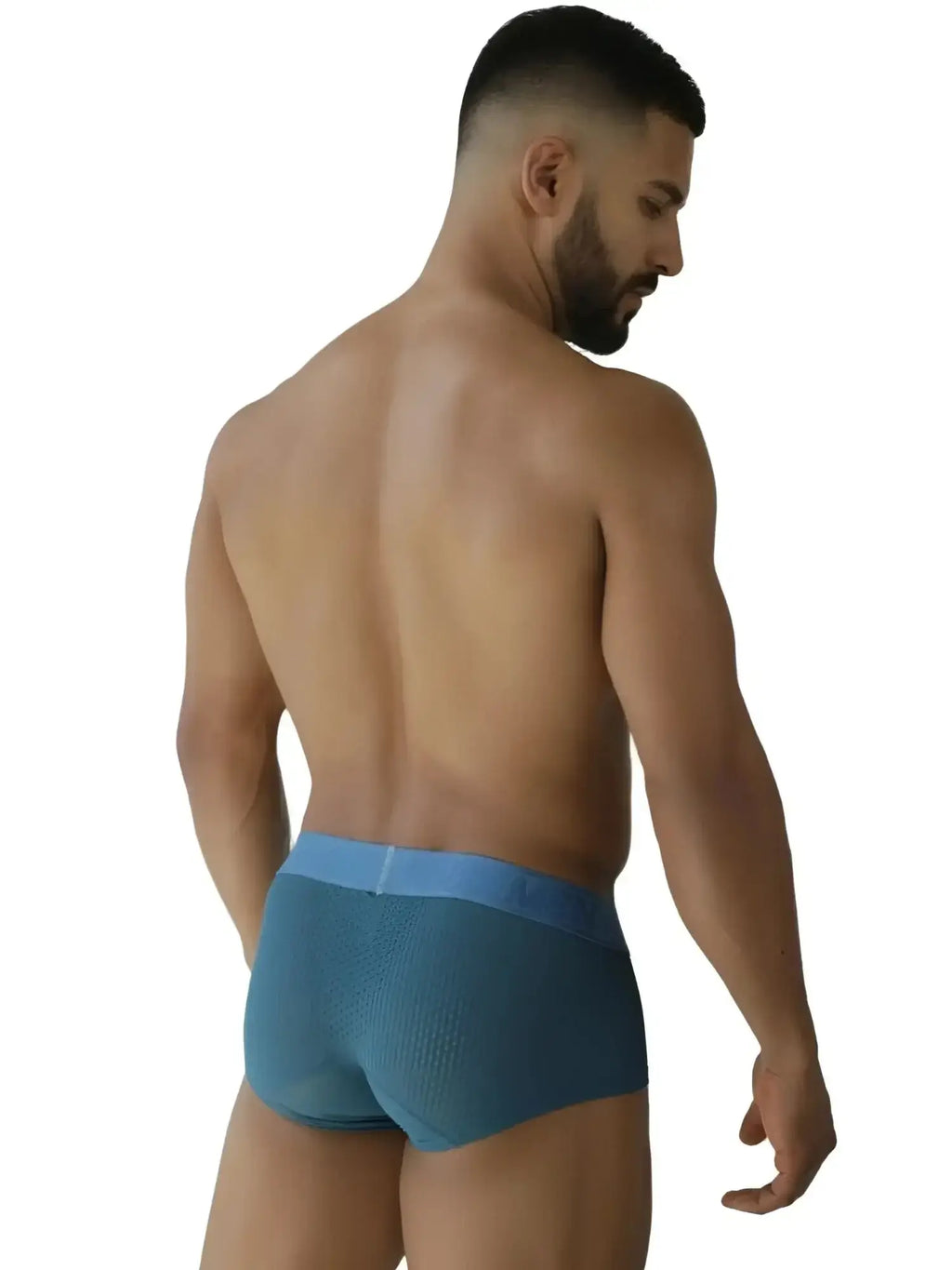 Back view of a man wearing Xtremen 91252 Microfiber Mesh Trunks in petrol.