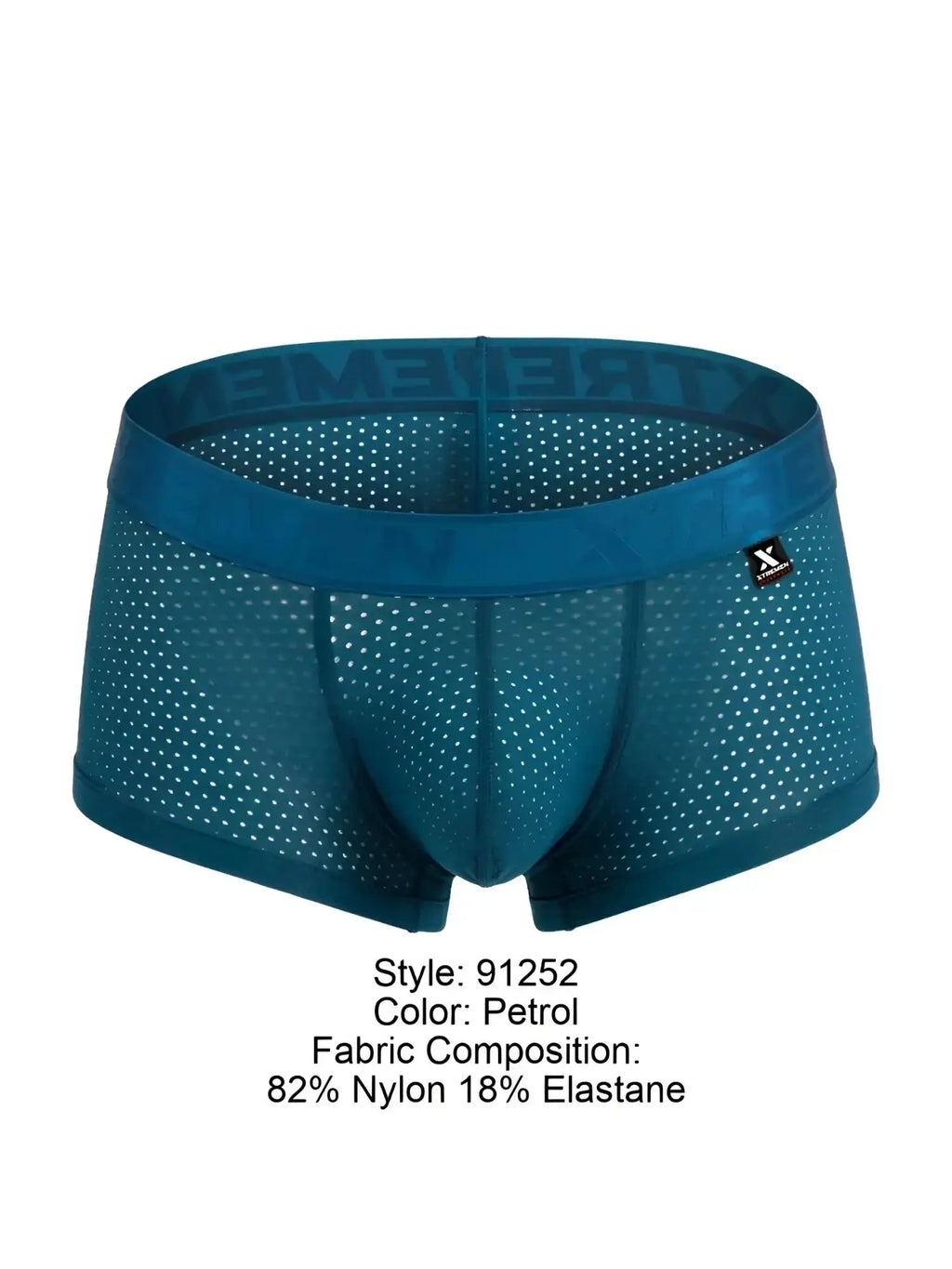 Front view of Xtremen 91252 microfiber mesh trunks in petrol blue.