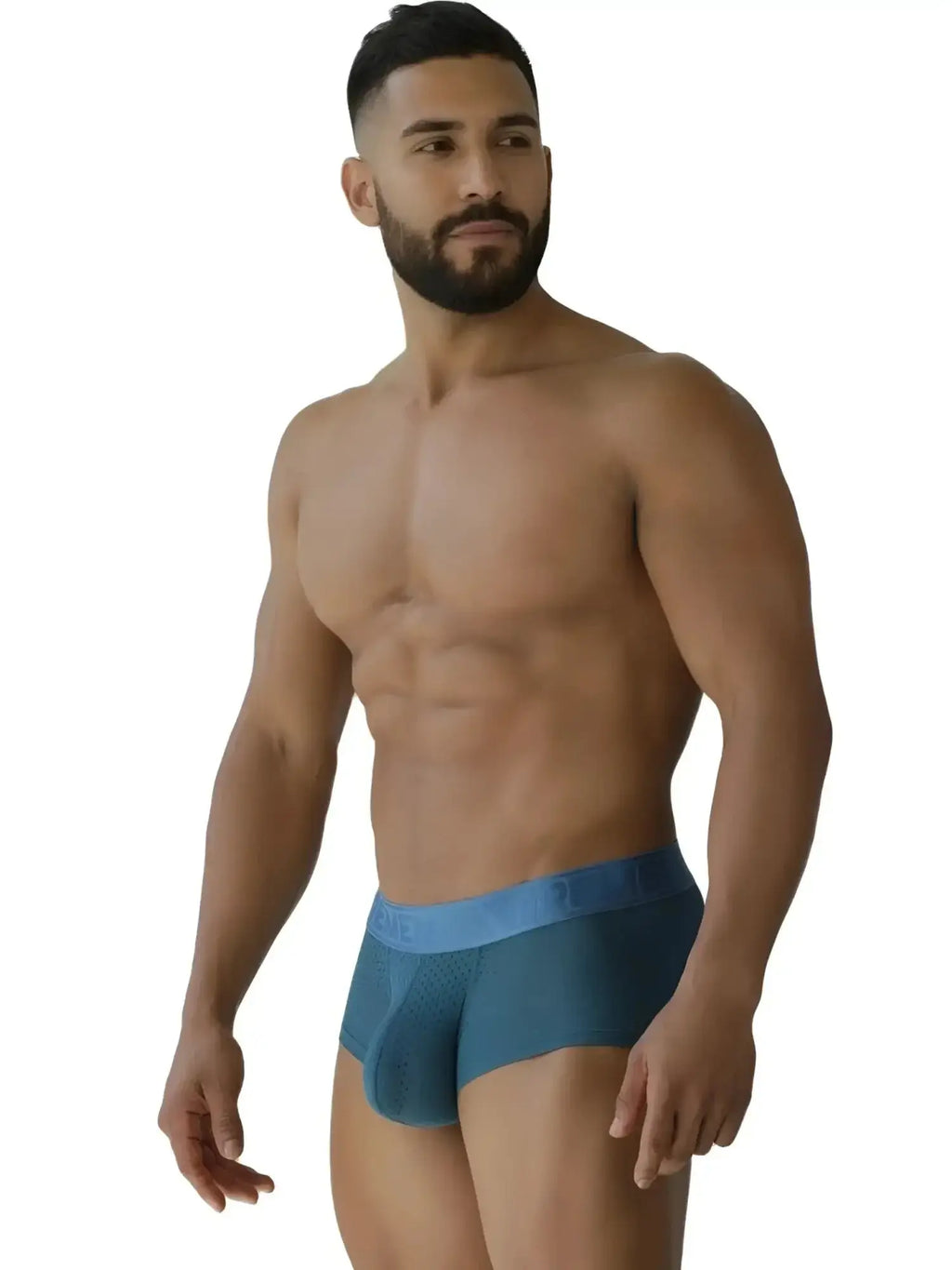 Xtremen 91252 Microfiber Mesh Trunks in petrol. Lifestyle shot of a man wearing the trunk underwear.