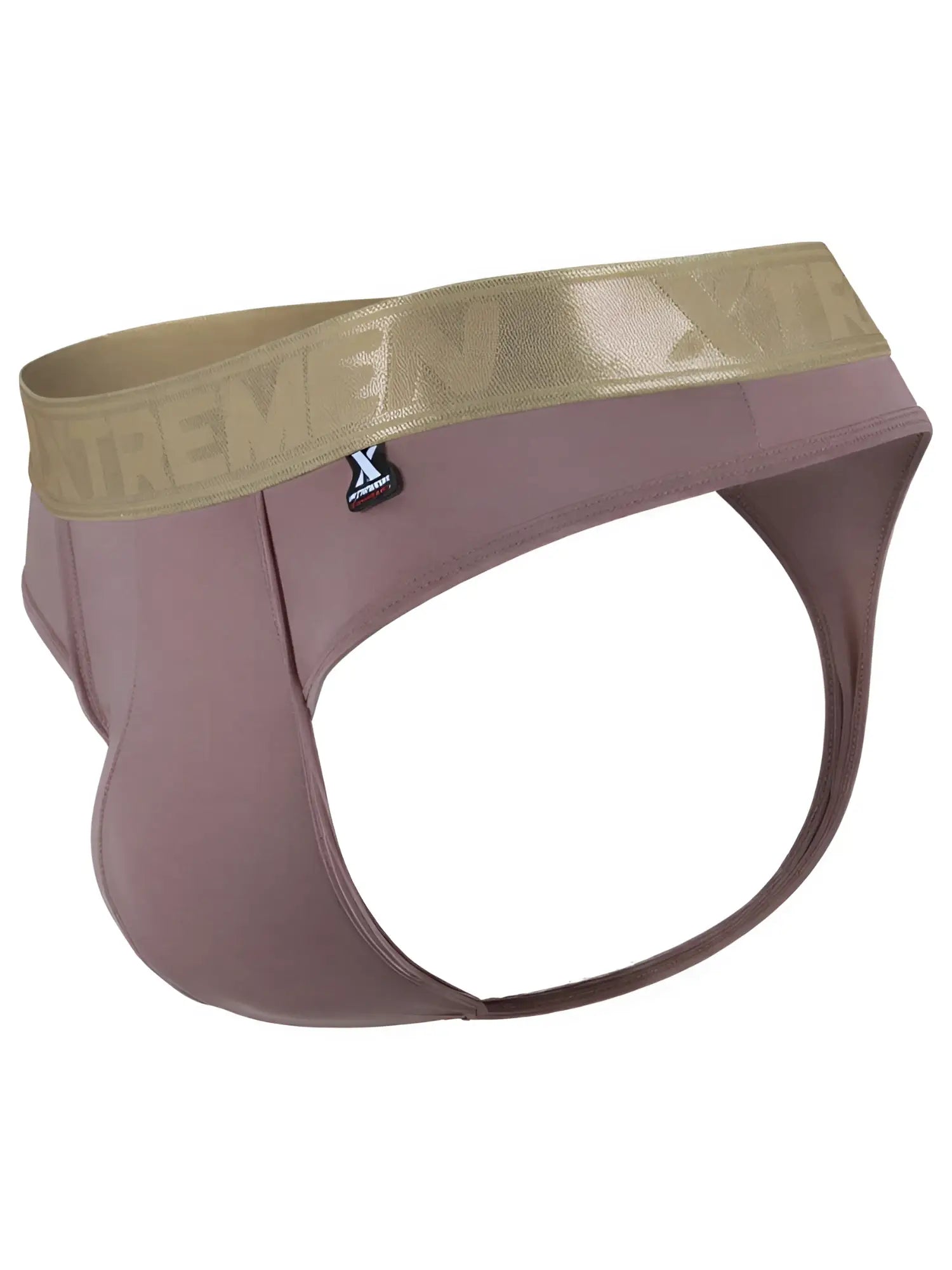 Xtremen mauve jockstrap with gold metallic waistband and smooth fabric. Model 72080.