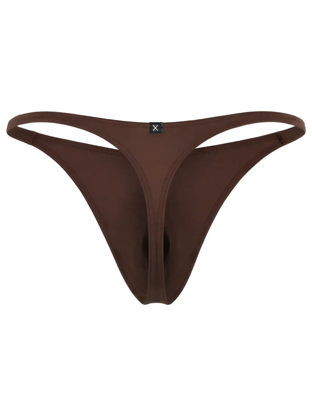 Xtremen brown cotton-feel thong. Minimalist design with centre front logo tab. Simple, comfortable men's underwear.