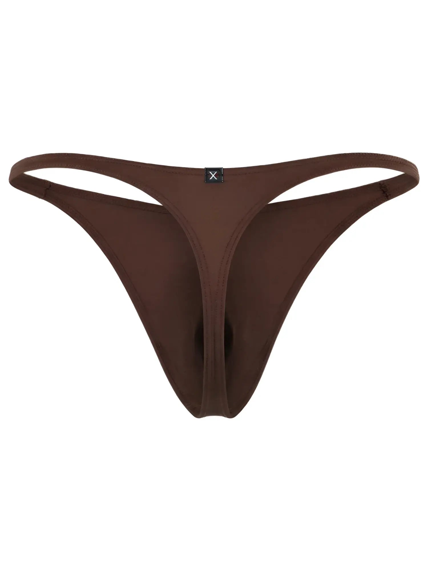 Xtremen brown cotton-feel thong. Minimalist design with centre front logo tab. Simple, comfortable men's underwear.