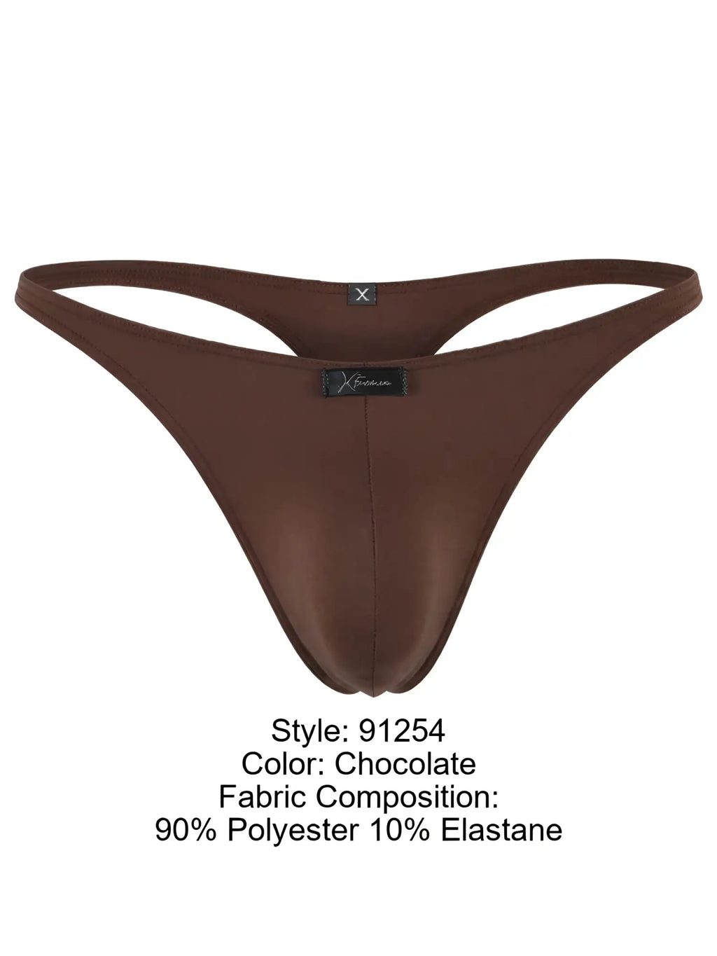 Xtremen 91254 chocolate thong in polyester-elastane blend.
