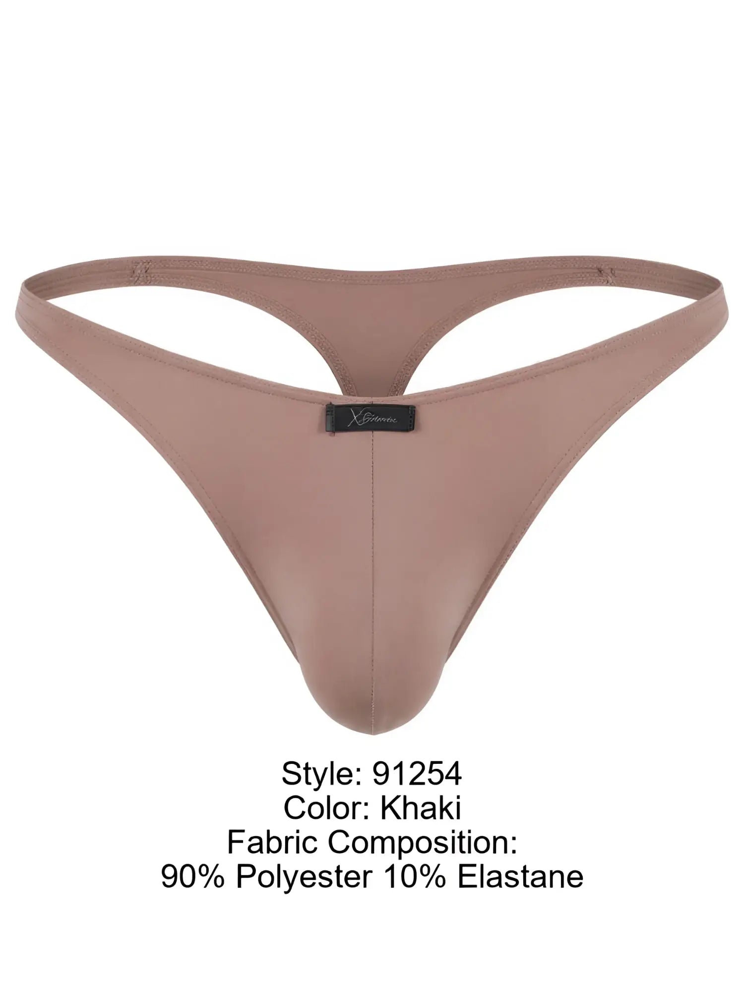 Xtremen 91254 khaki thong in polyester-elastane blend.