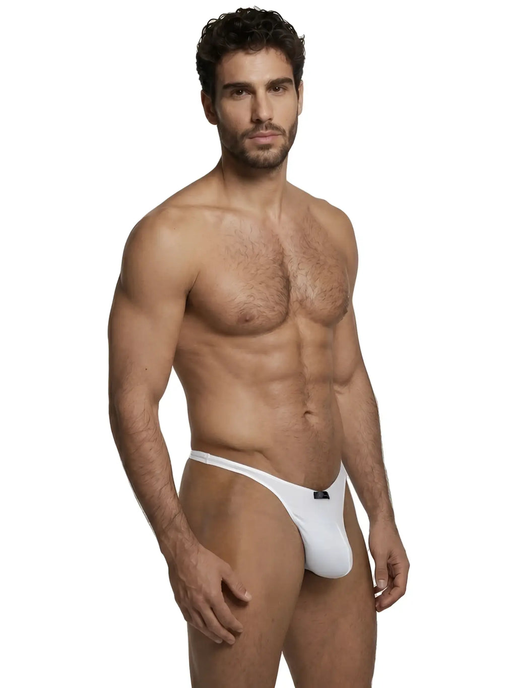 Xtremen white thong featuring a slim waistband and soft fabric. Model 98565.