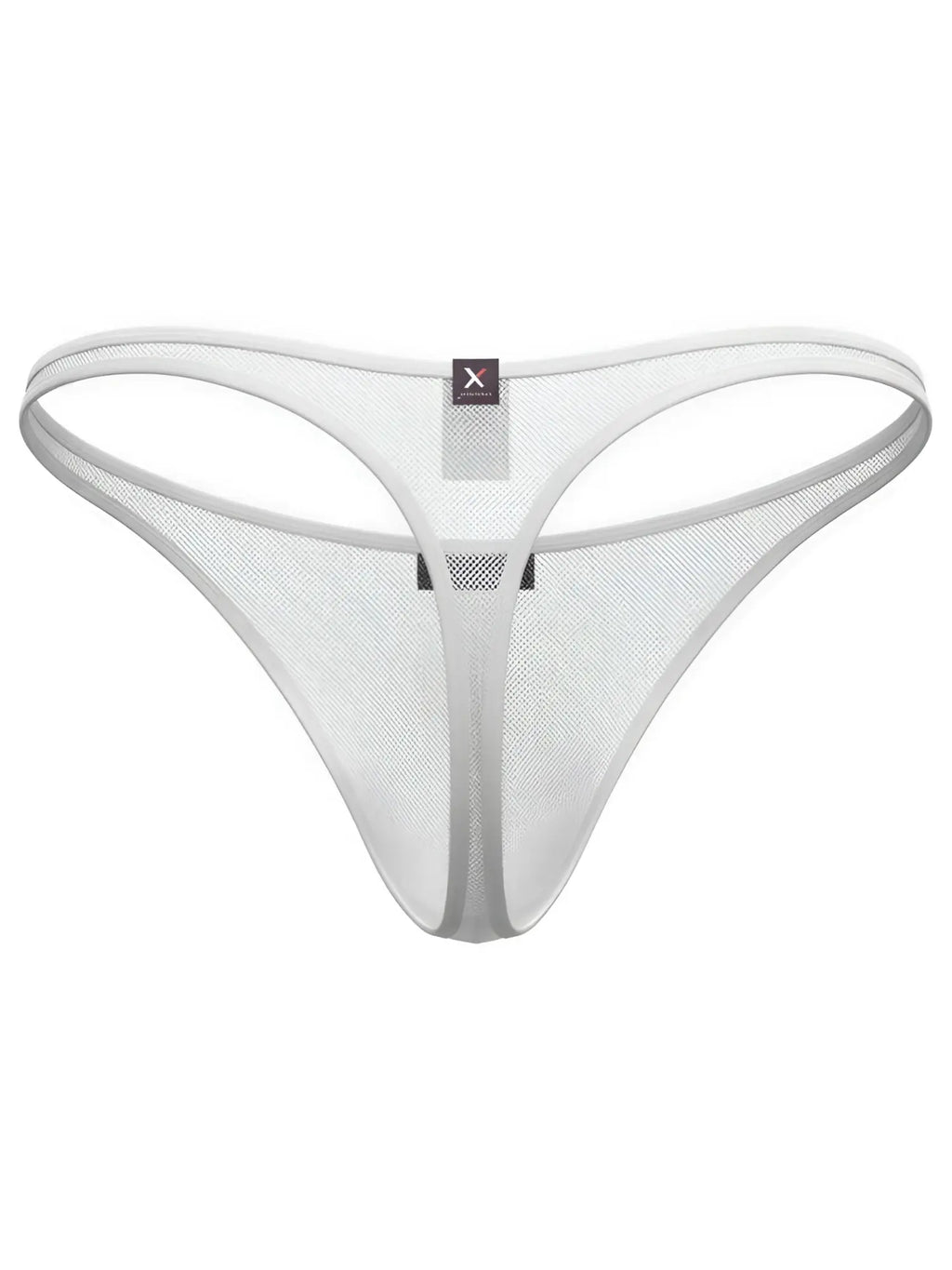 Xtremen white mesh thong. Features a minimalist design with X branding. Lightweight, breathable fabric.