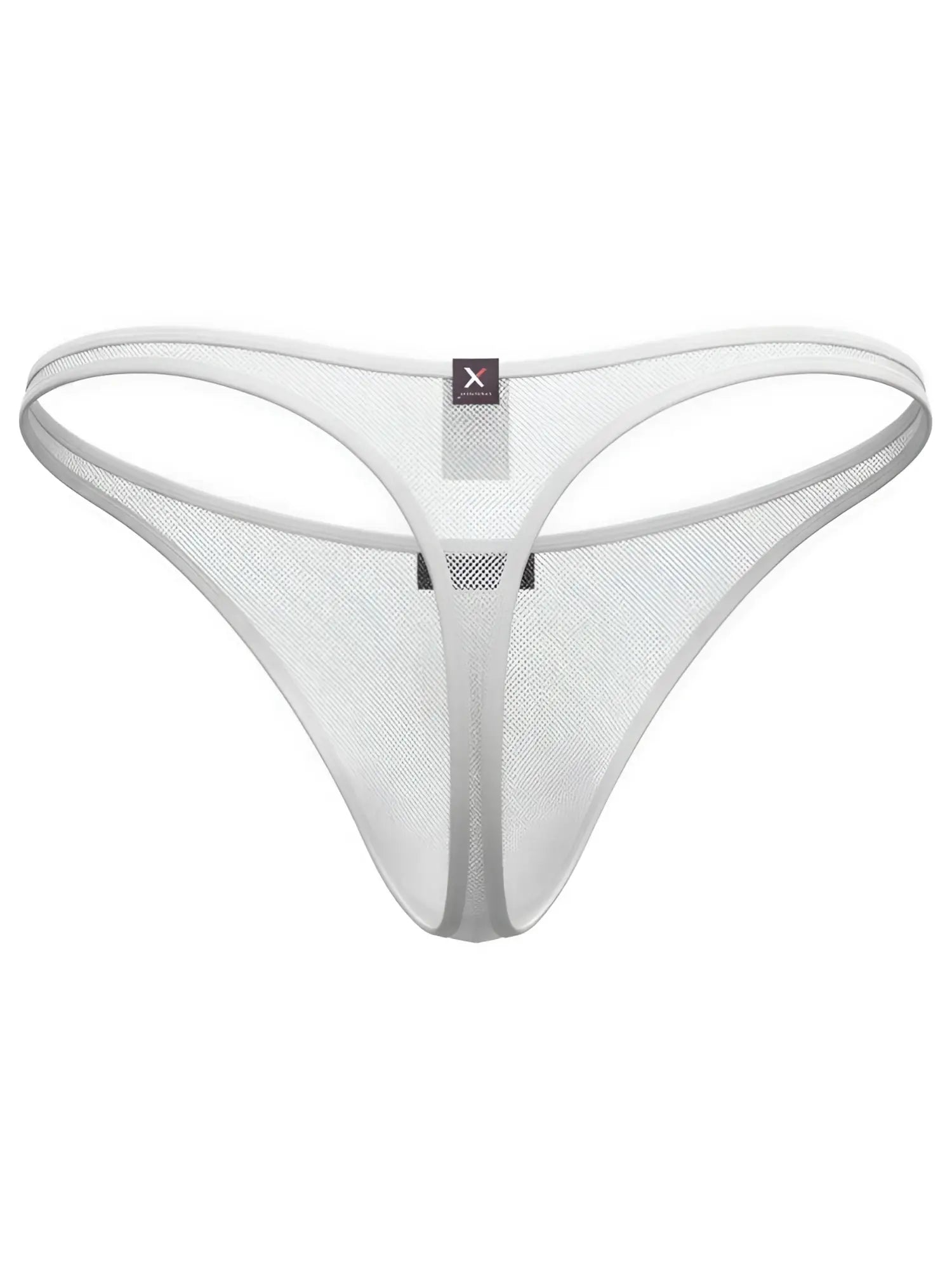 Xtremen white mesh thong. Features a minimalist design with X branding. Lightweight, breathable fabric.