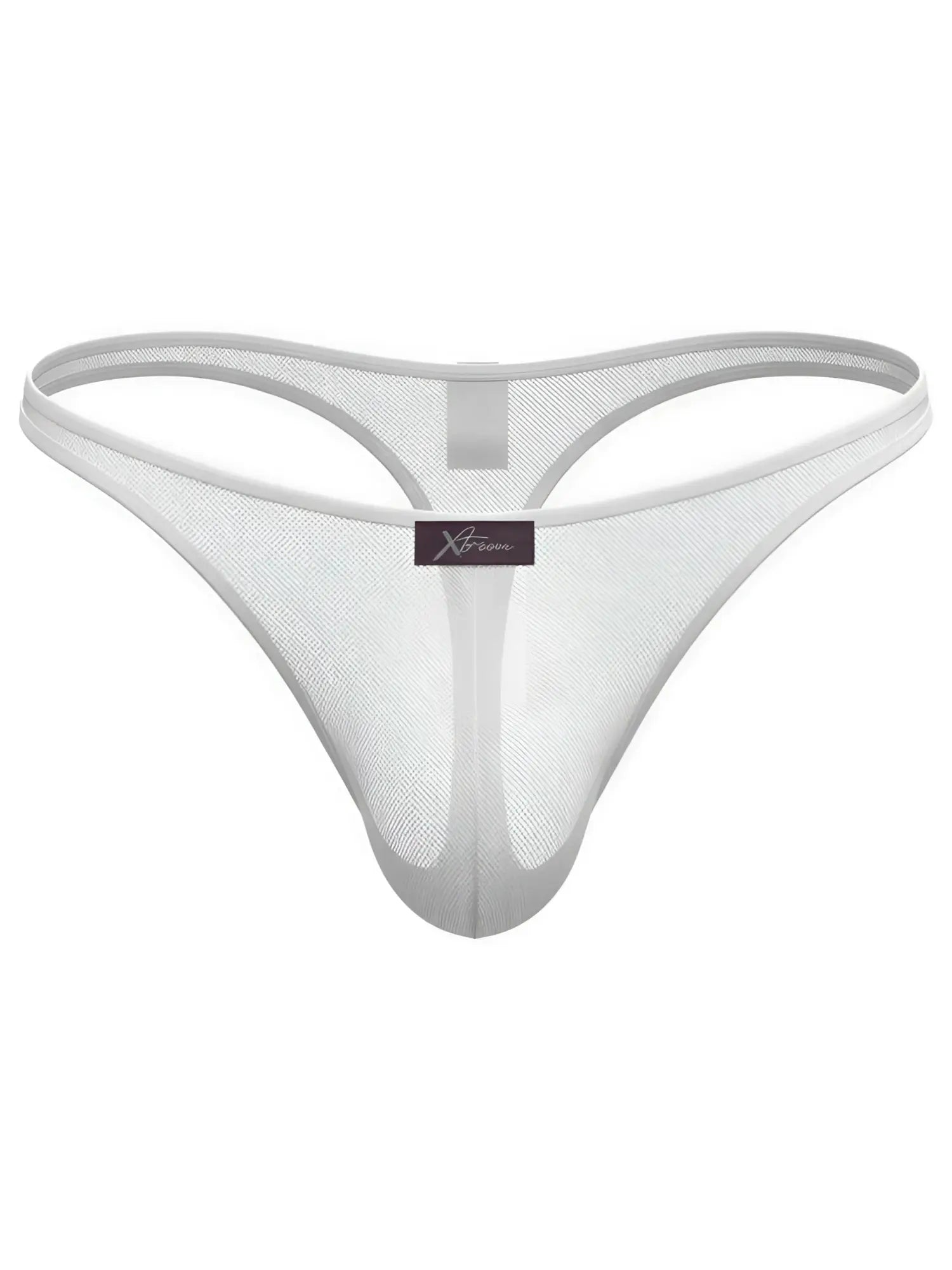 Xtremen white mesh thong. Minimalist design with front logo tag. Comfortable, breathable fabric.