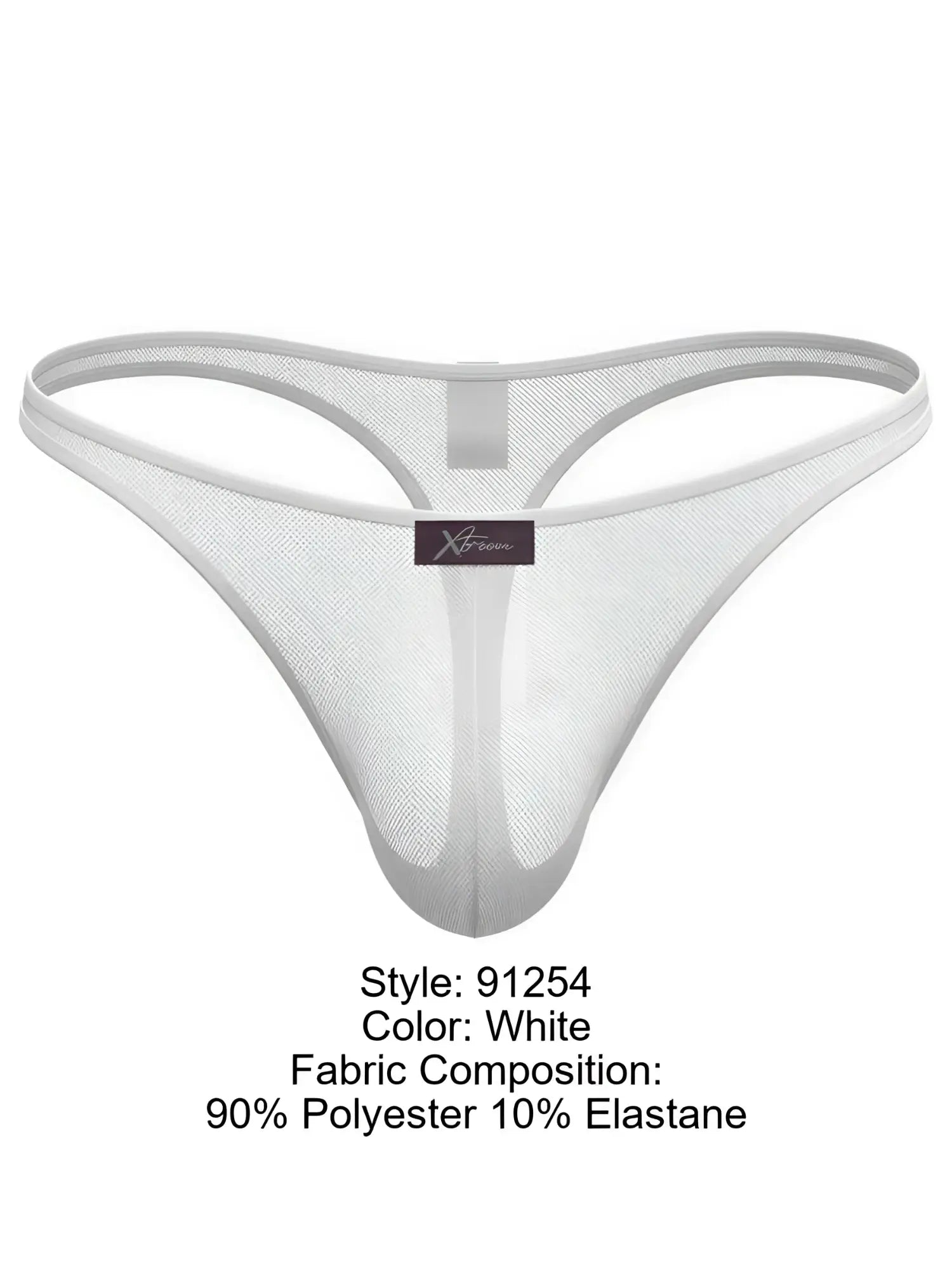Xtremen 91254 white mesh thong, made from 90% polyester and 10% elastane.